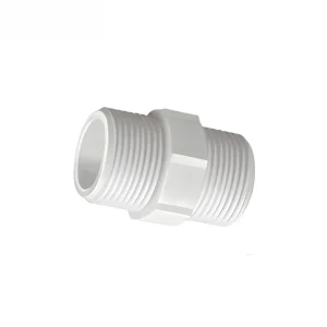 1/2 Inch PVC Hex Nipple – Male Threaded Pipe Connector (White)